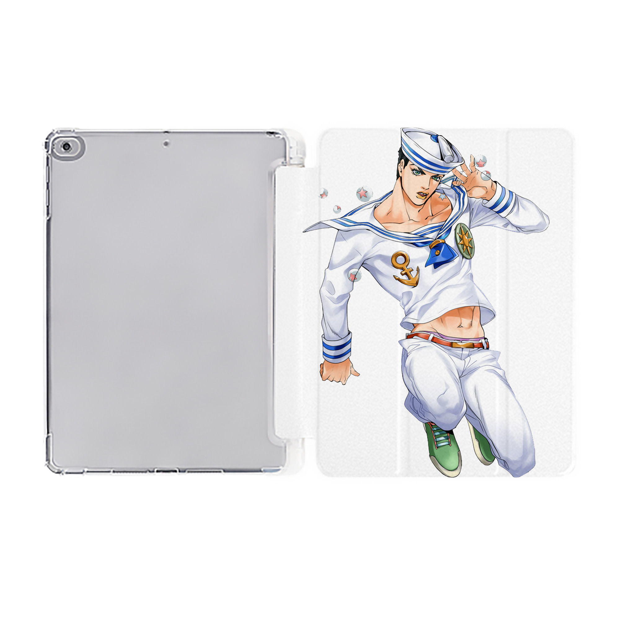 （画像用） ジョジョの奇妙な冒険 東方定助 JoJo's Bizarre Adventure Higashikata Josuke IPad ケース ペン収納付き 三つ折りスタンド PUレザー×シリコン 対応機種9.5/10.5/10.9インチ